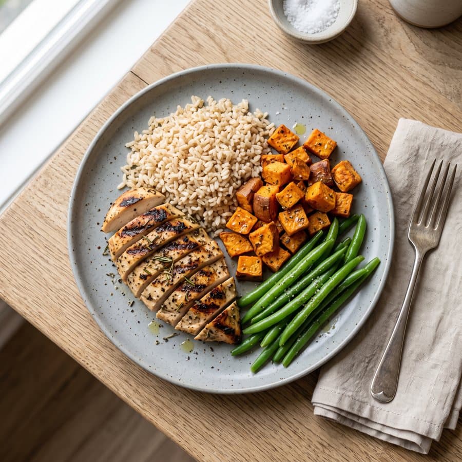 Chicken, rice and sweet potato