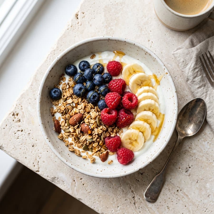 Yogurt, granola and berries