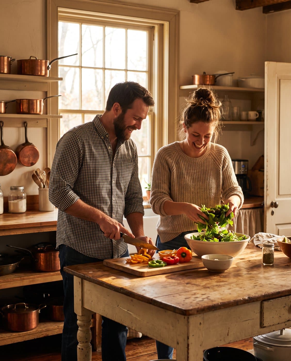 Couple cooking a healthy dinner together